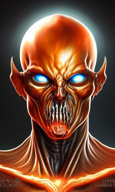 Diablo Portrait with Burning Eyes, Hyperrealistic 3D Renderi...
