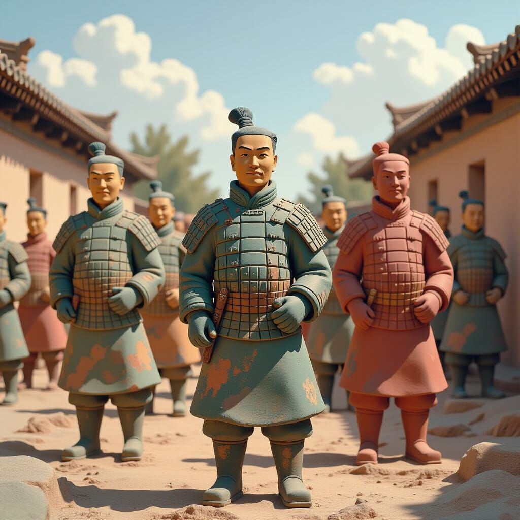 Vibrant Terracotta Army in Earthy Tones