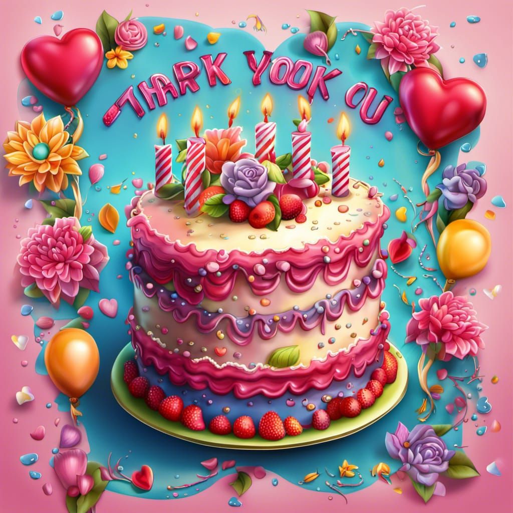 Cartoon Birthday Cake Thank You Poster in Ultra Detail