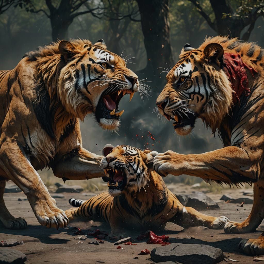 Lion and Tiger Fight: 3D Shading Rendering