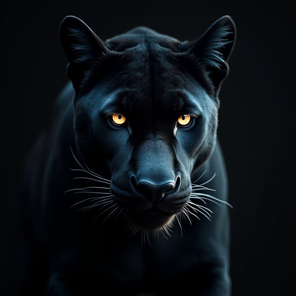 Monochromatic Panther with Piercing Blue Eyes in Dark Fantas...