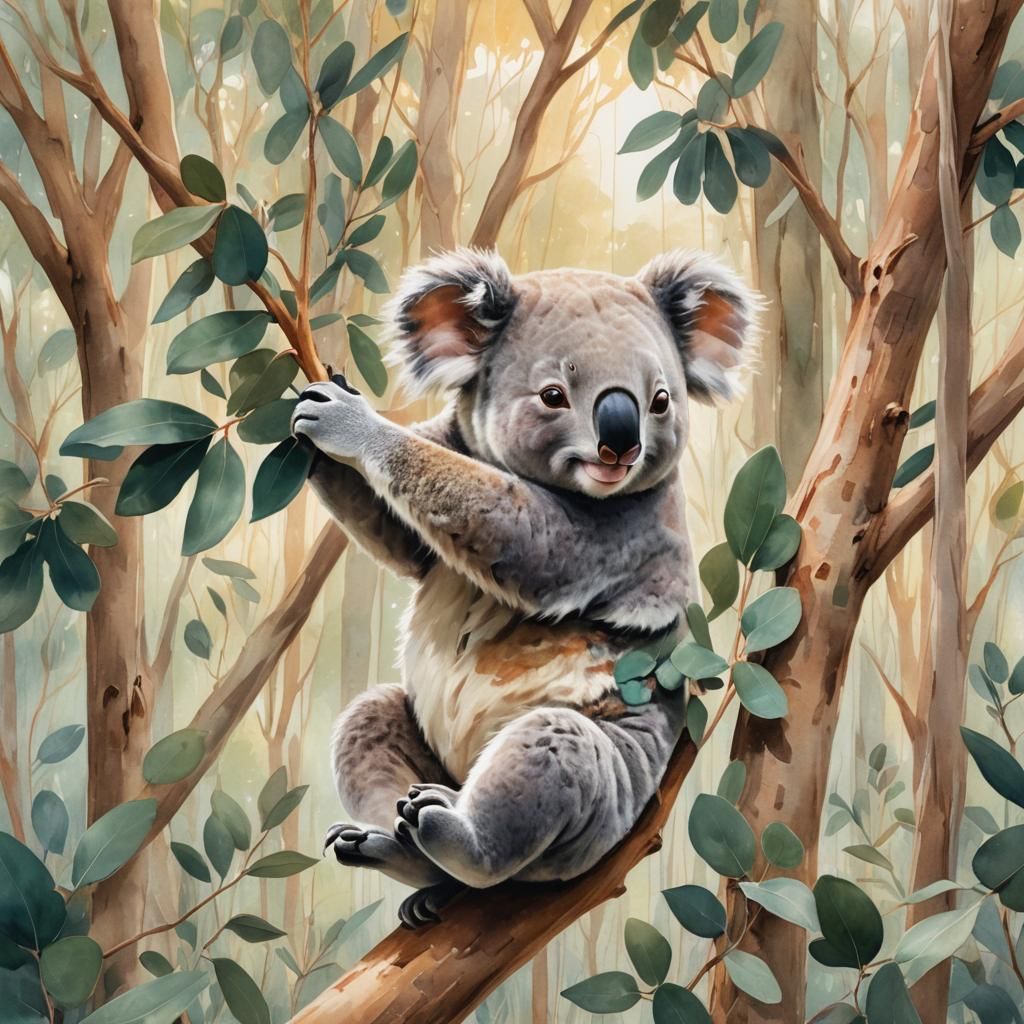 Compassionate Koala Rescue in Watercolor Forest