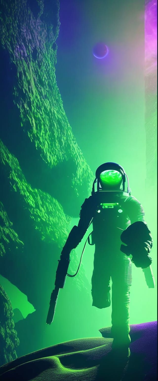 Astronaut Gazes at Nebula on Alien Planet