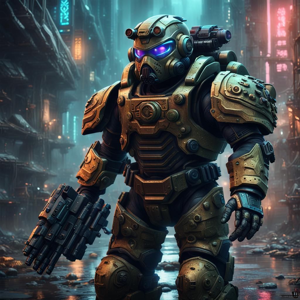 Cyberpunk Halfling Assault Marine in Detailed Matte Painting