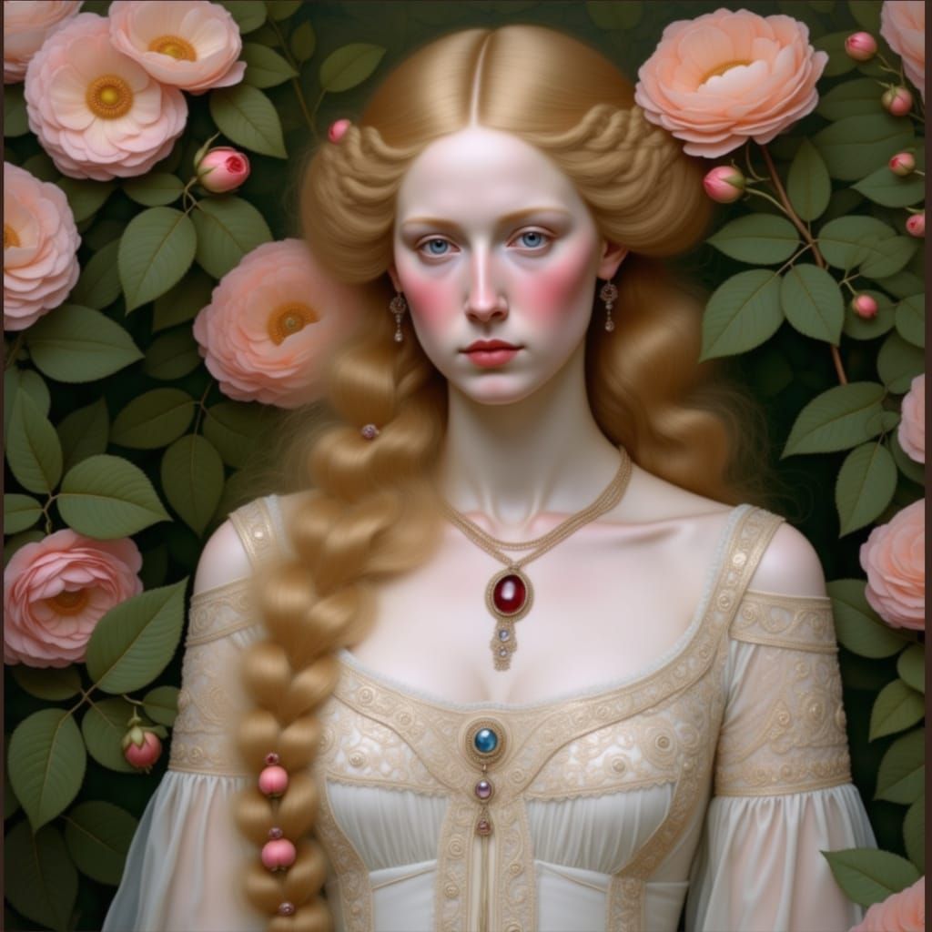 Woman in Embroidered Gown, Art Nouveau Portrait