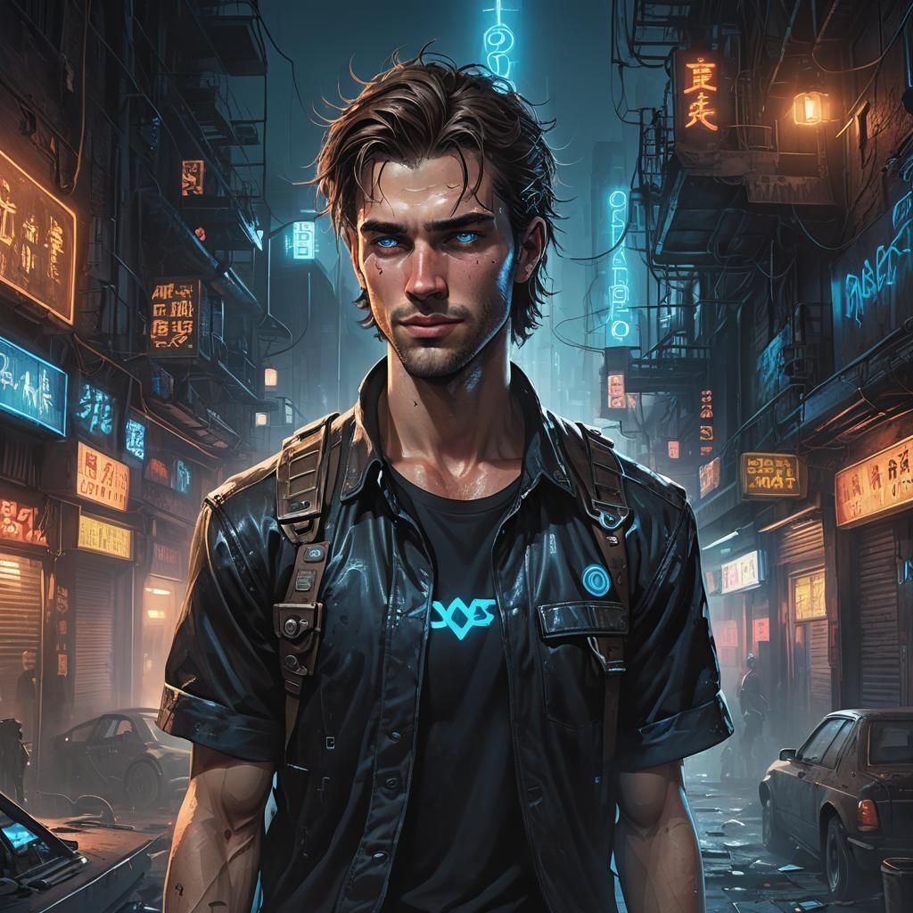 Cyberpunk Hero's Triumph in Neon Cityscape