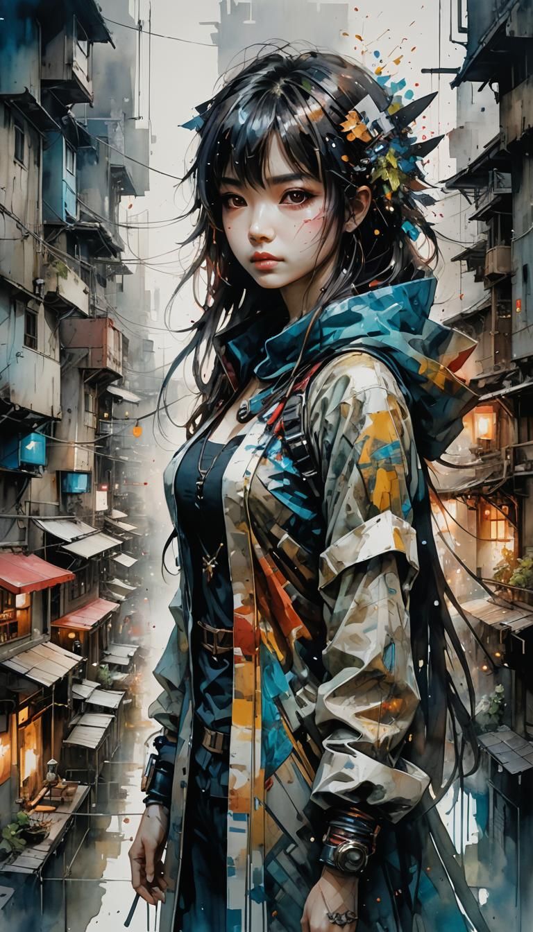 Futuristic Mage Village with Emotional Character