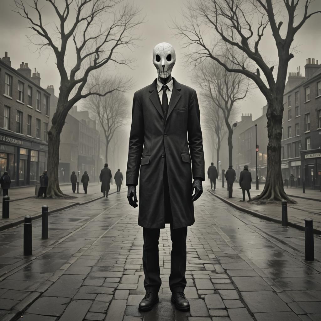 Slenderman in Lowry Style Industrial Scene