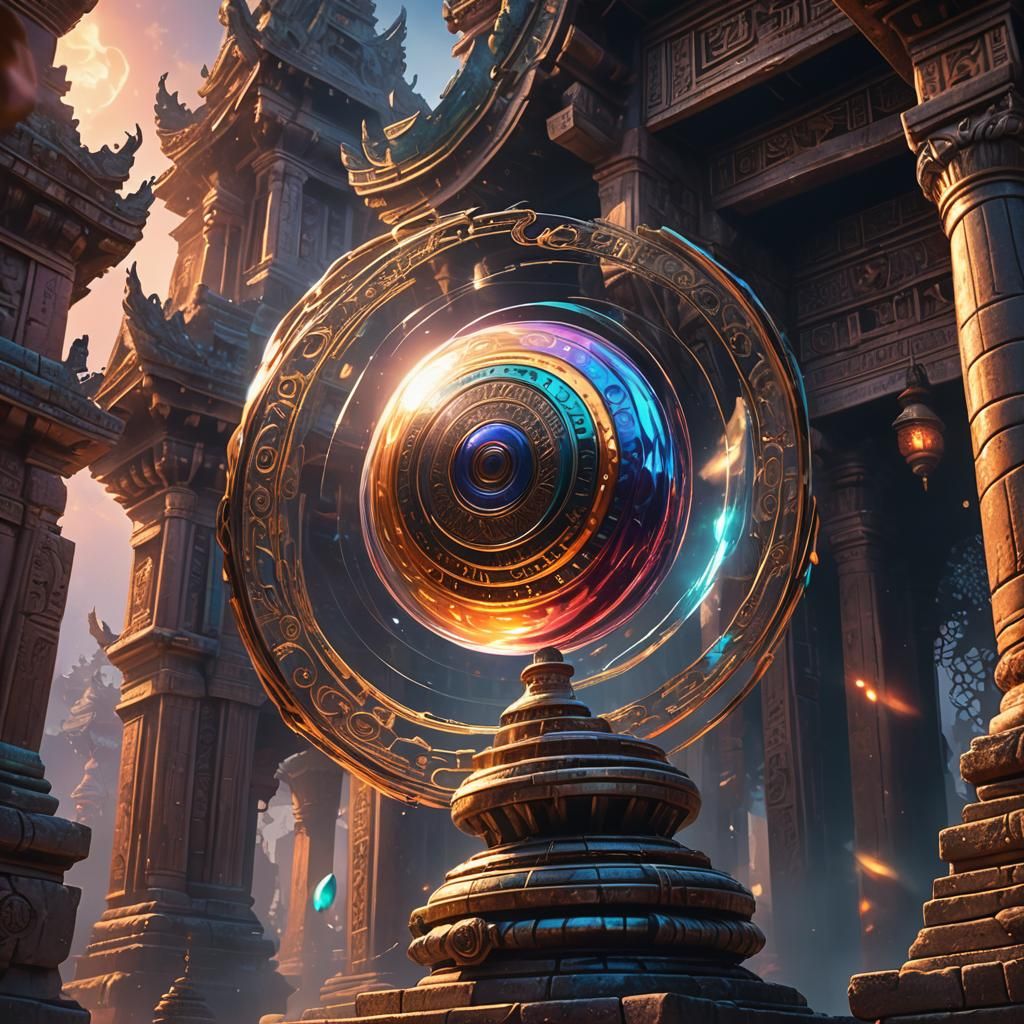 Glowing Yoyo Spins Before Mystical Temple: Fantasy Concept A...