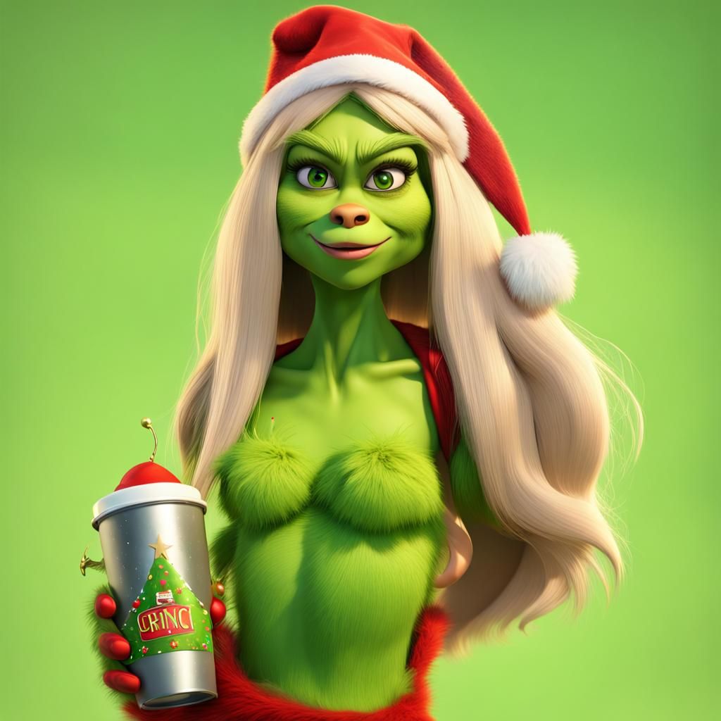 Grinch Girl with Leopard Hat in 3D Digital Art