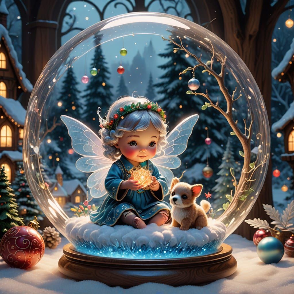 Surreally Whimsical Fantasy Scene with Glass Fairy and Cuddl...