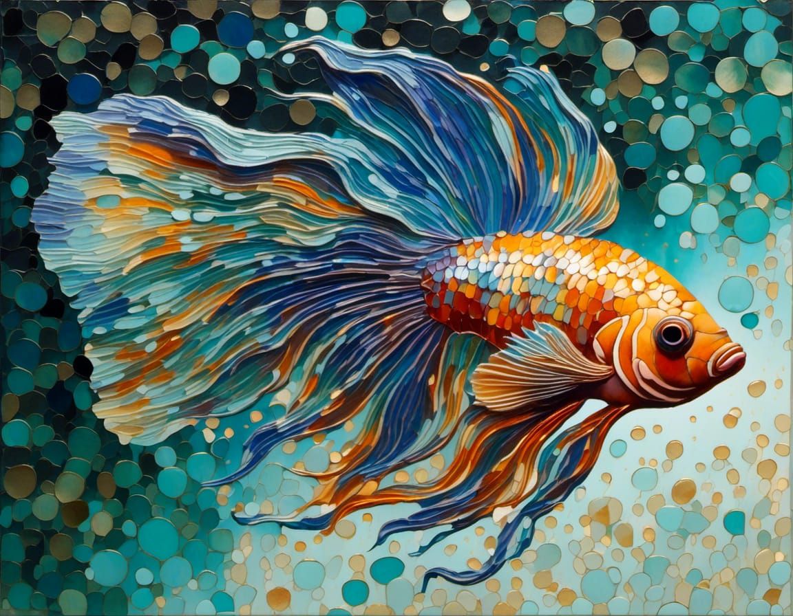 Iridescent Betta Fish in Flowing Digital Art