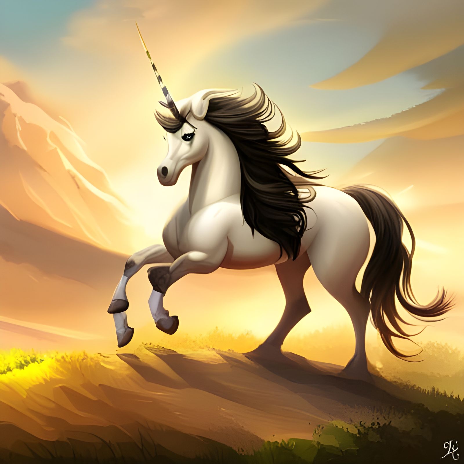Cream Unicorn with Black Mane, AI Generated