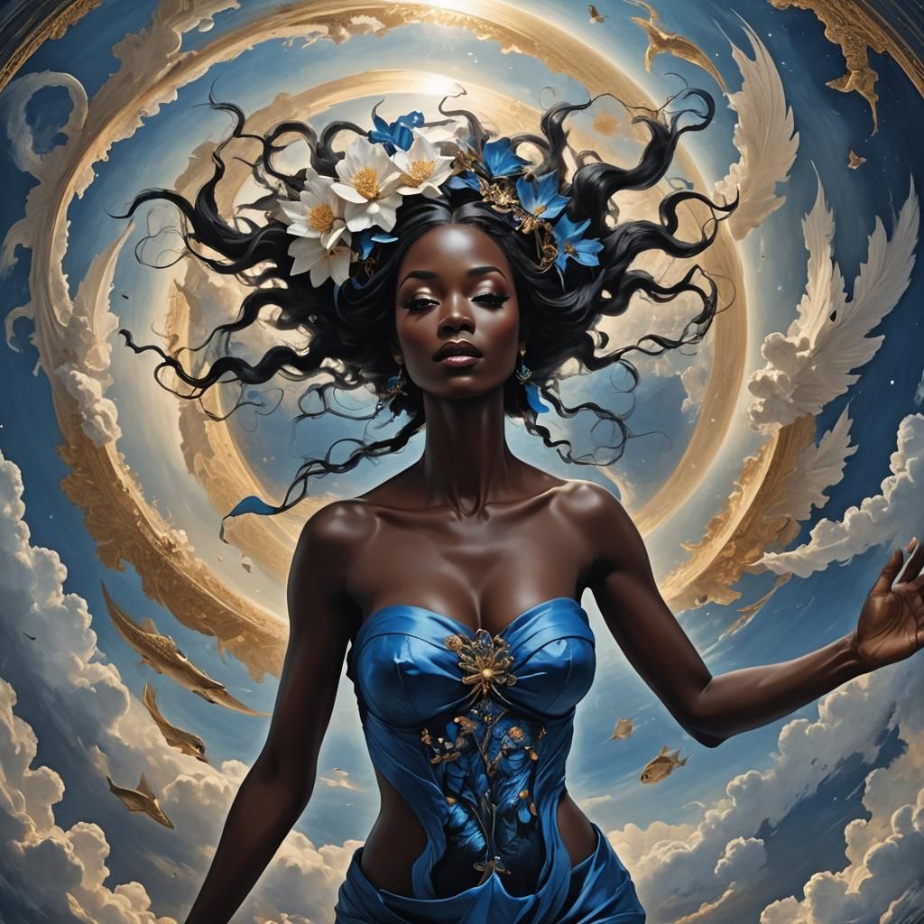 Alluring Woman Portrait in Black and Blue