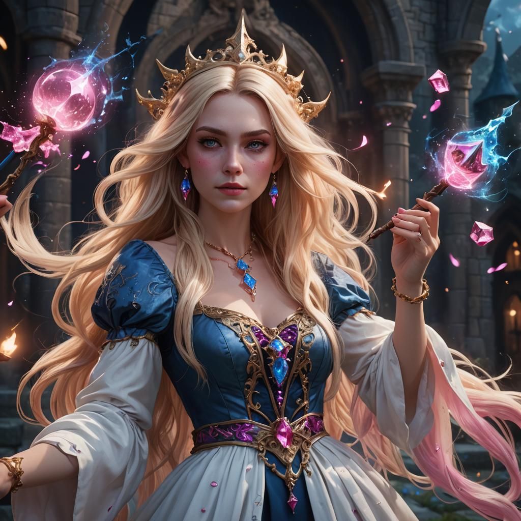 Beautiful Young Witch with Magic Wand, Fantasy Art