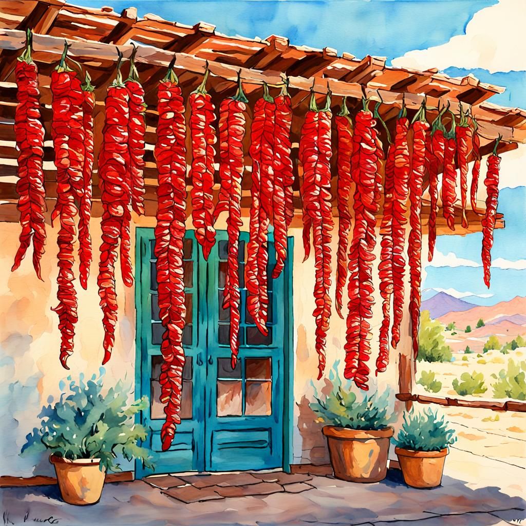 New Mexico Peppers in Gouache Style