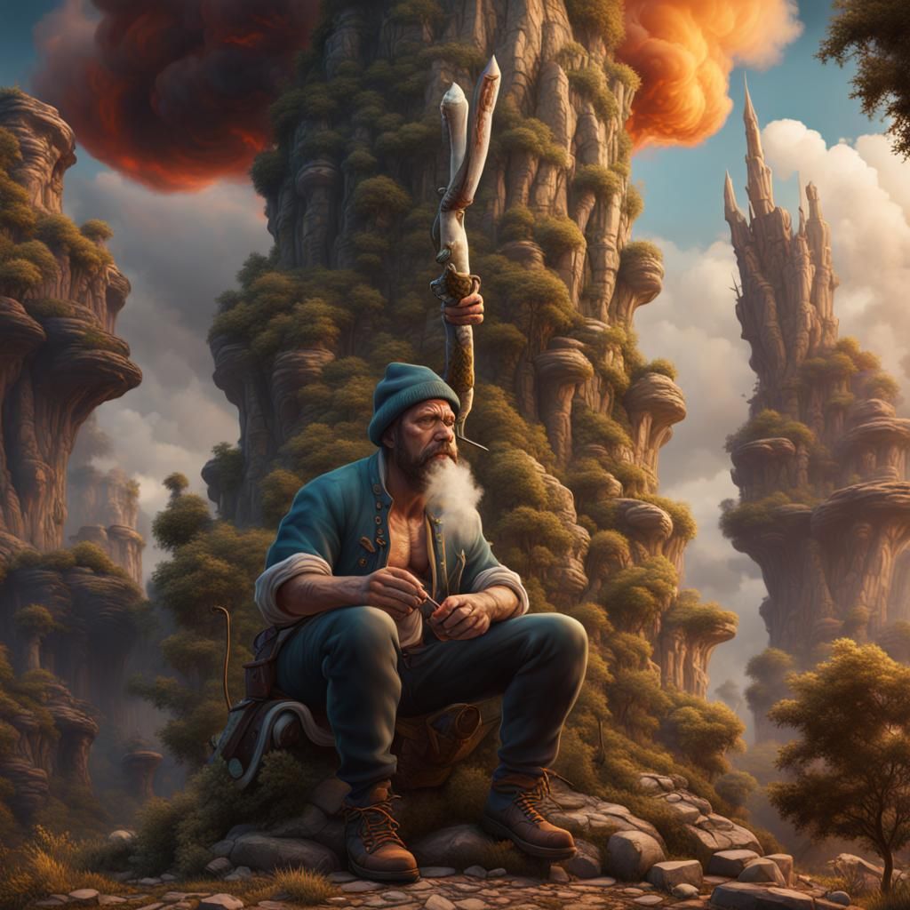 Bum Smoking a Joint: Detailed Matte Painting