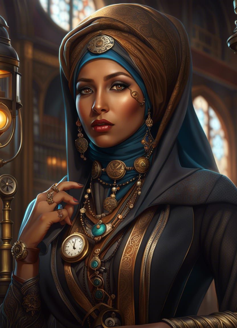 Steampunk Muslim Woman in Hijab: Digital Painting