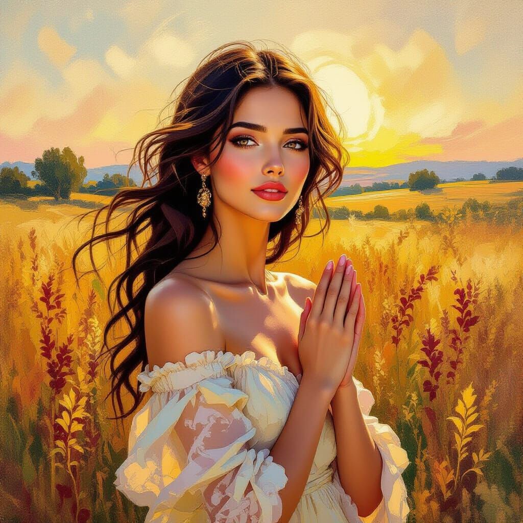 Radiant Woman in Neo-Impressionist Impasto Style