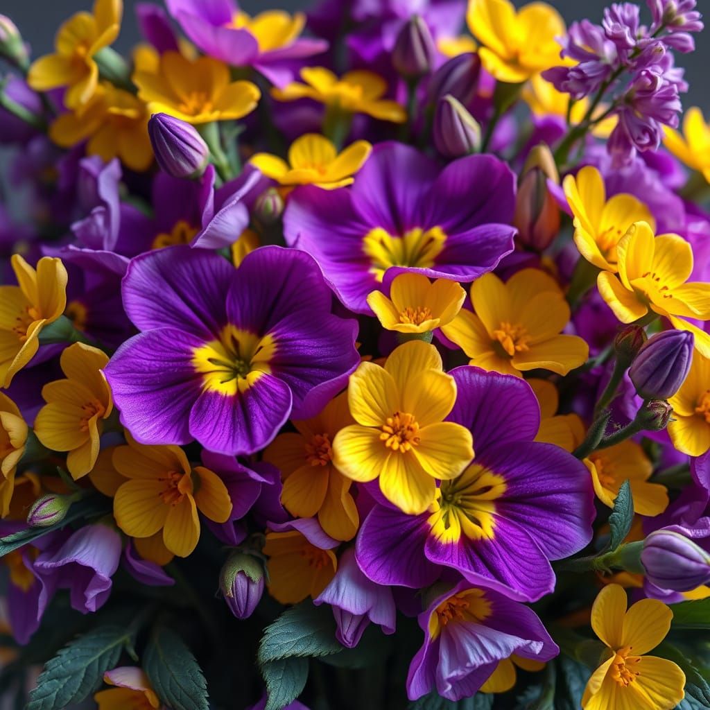 Vibrant Purple and Yellow Flowers in Matte Painting Style