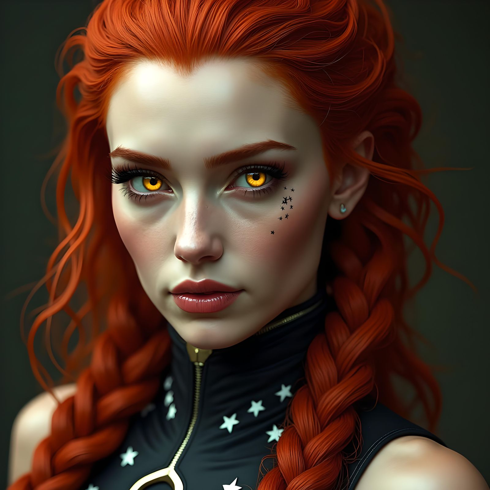 Beautiful Woman with Red Hair and Star Tattoos