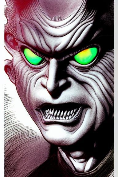 Detailed Demon Portrait in Acrylic and Mixed Media