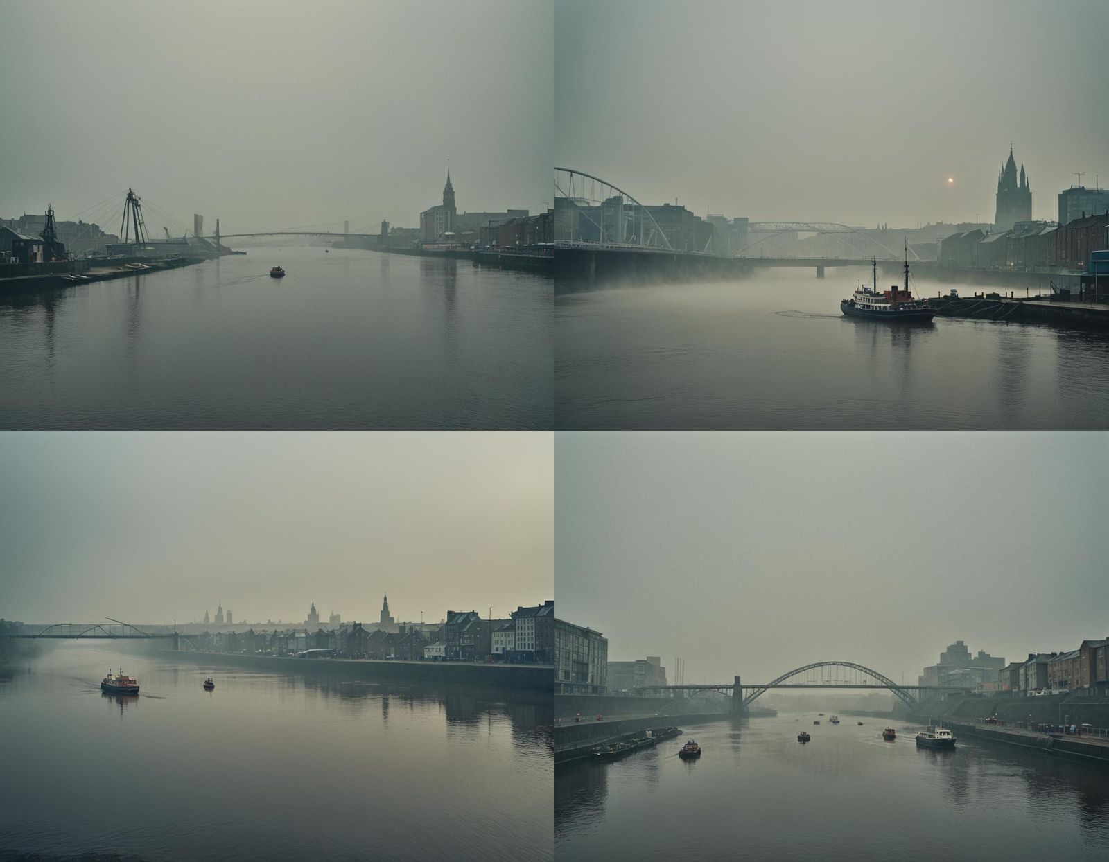 Dramatic Fog on the River Tyne: Cinematic Film Still