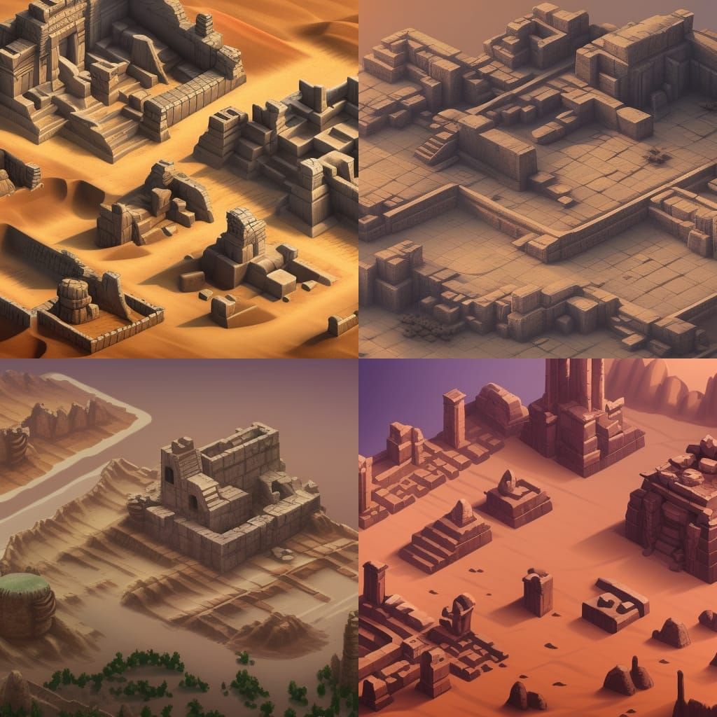 Isometric Desert Landscape with Ancient Ruins