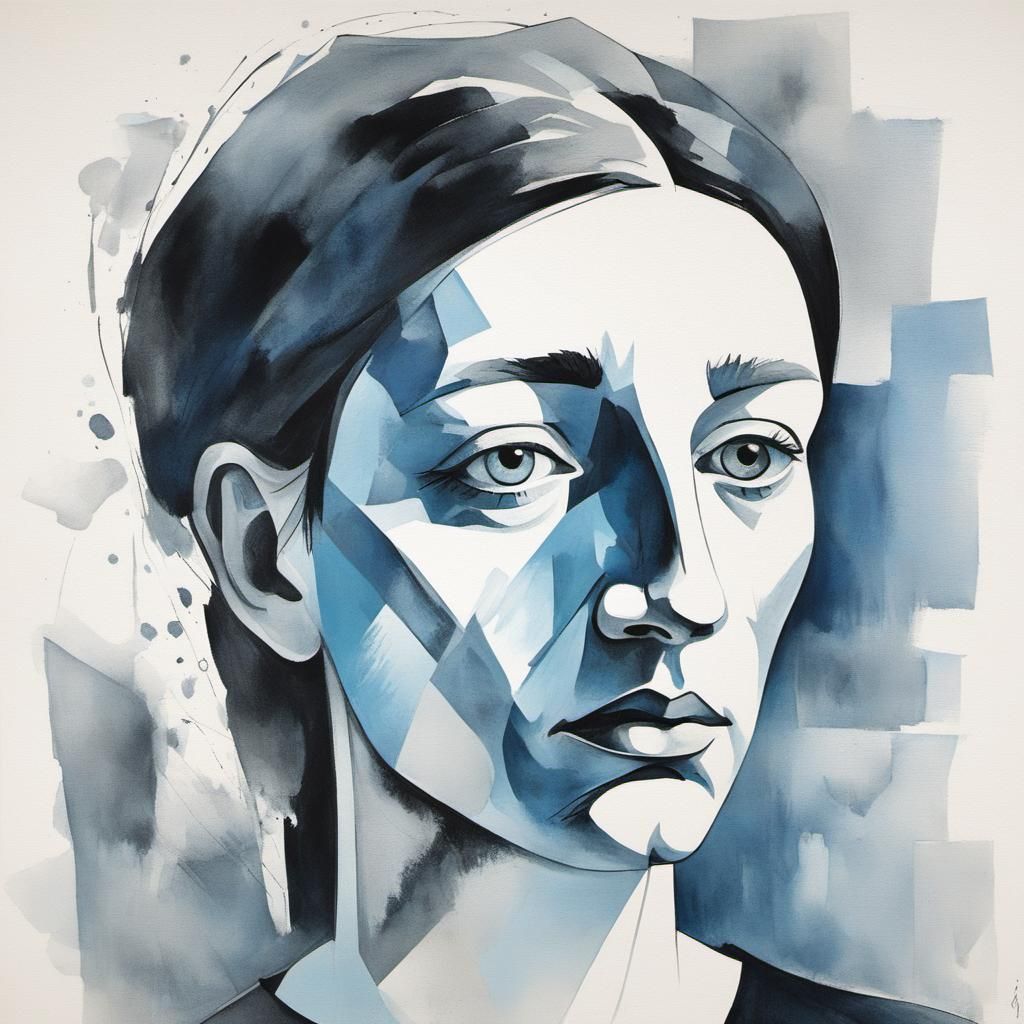 Melancholic Female Portrait in Cubist Style
