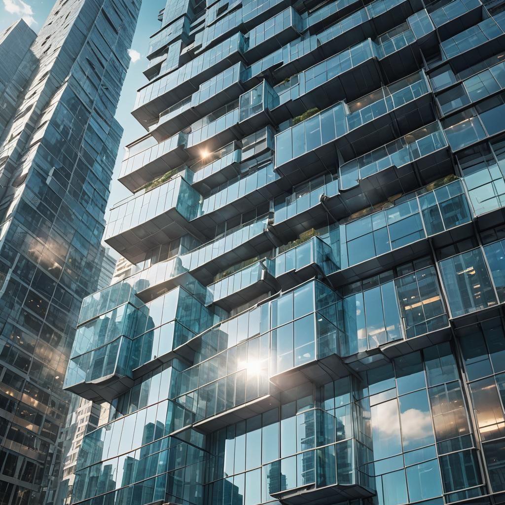 Futuristic Skyscraper with Smart Glass in Fantasy Cityscape