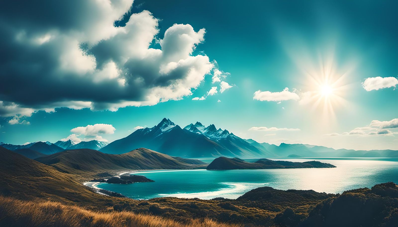 Epic Natural Landscape with Blue Sky and Mountains