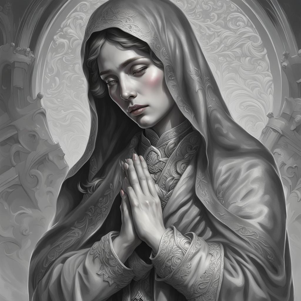 Virgin Mary Hyperrealistic Portrait in Splash Art Style