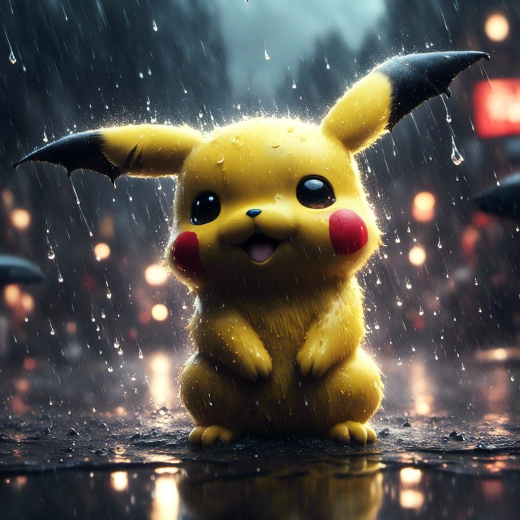 Chibi Pikachu in Rain: Stylized Tantra Art