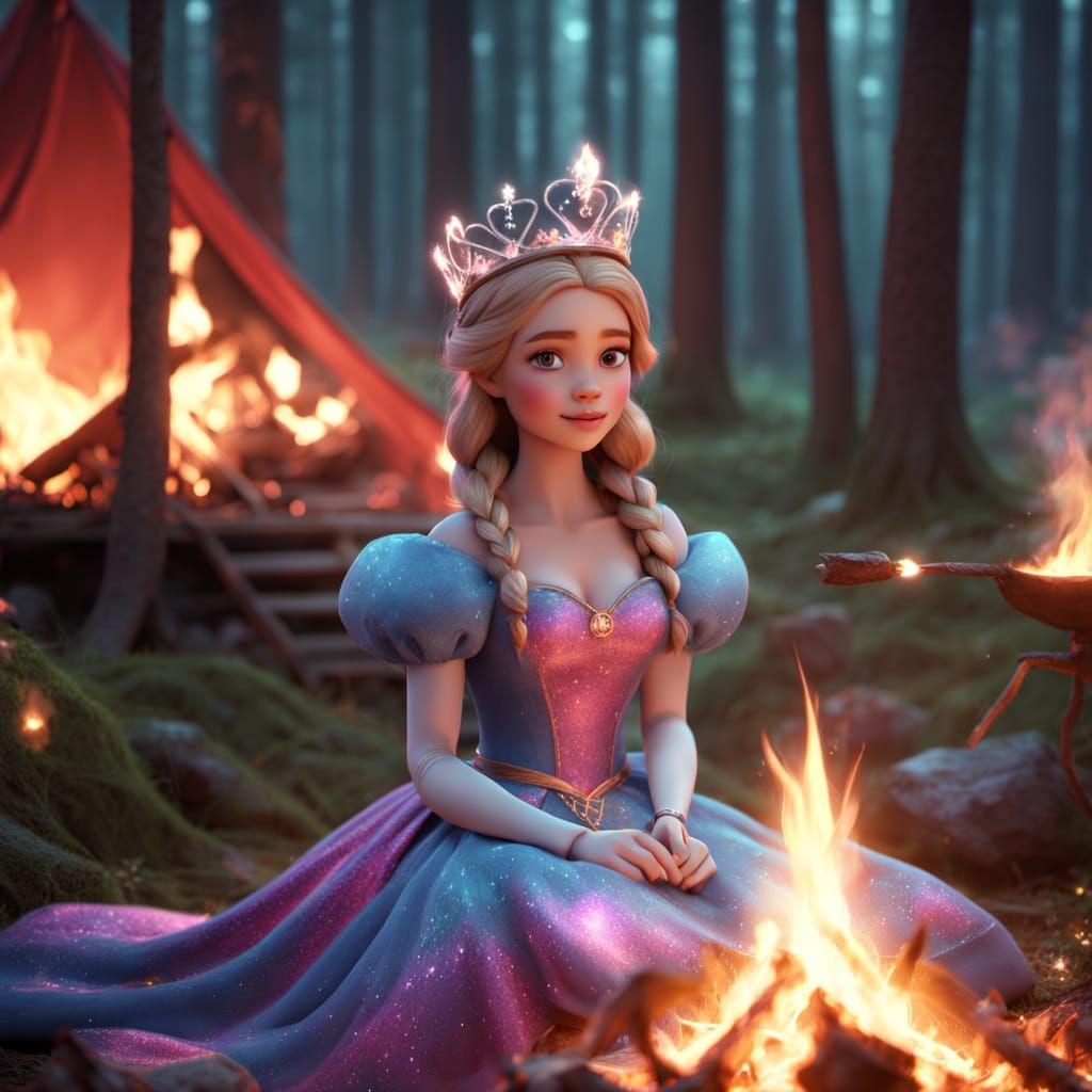 Pixar-Inspired Princess Roasts Marshmallows by Campfire
