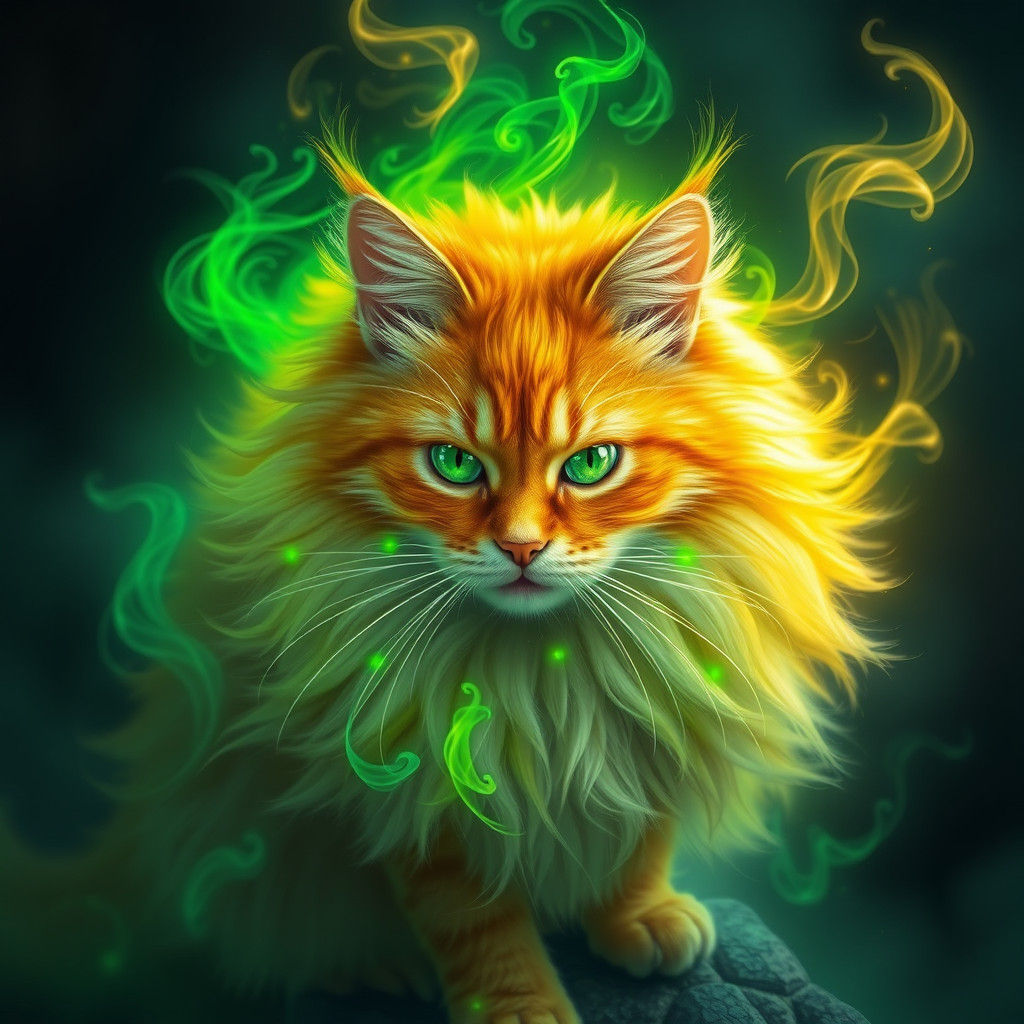 Majestic Cat Ablaze with Green Flames