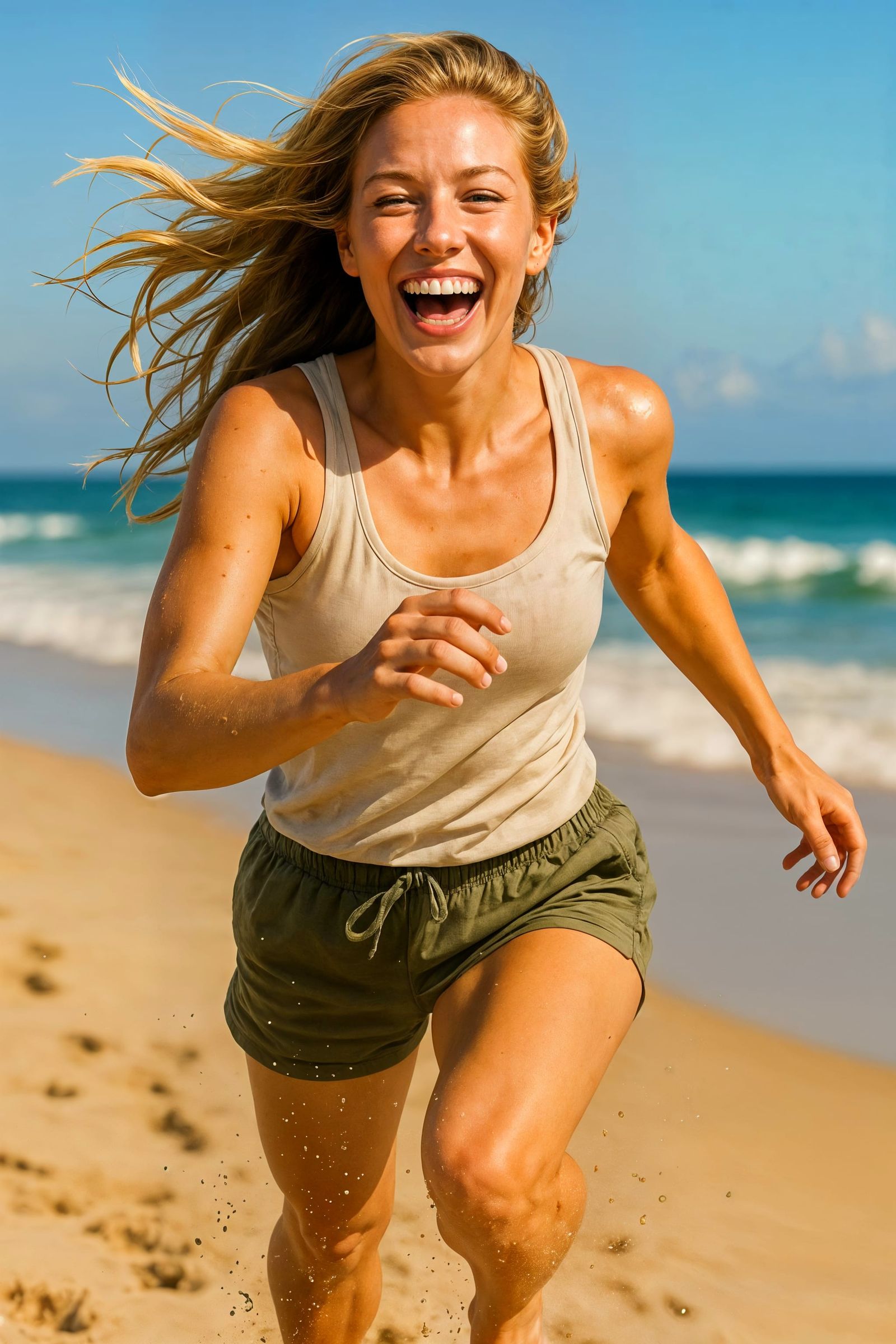 Woman Running on Sunny Beach Photograph