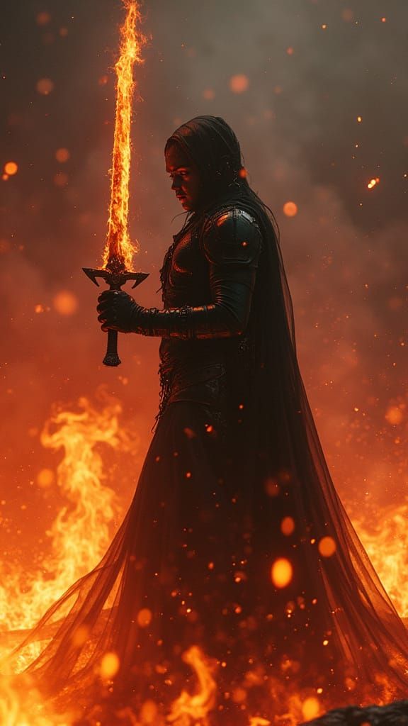 Divine Warrior Ascends Through Inferno in Mythpunk Style