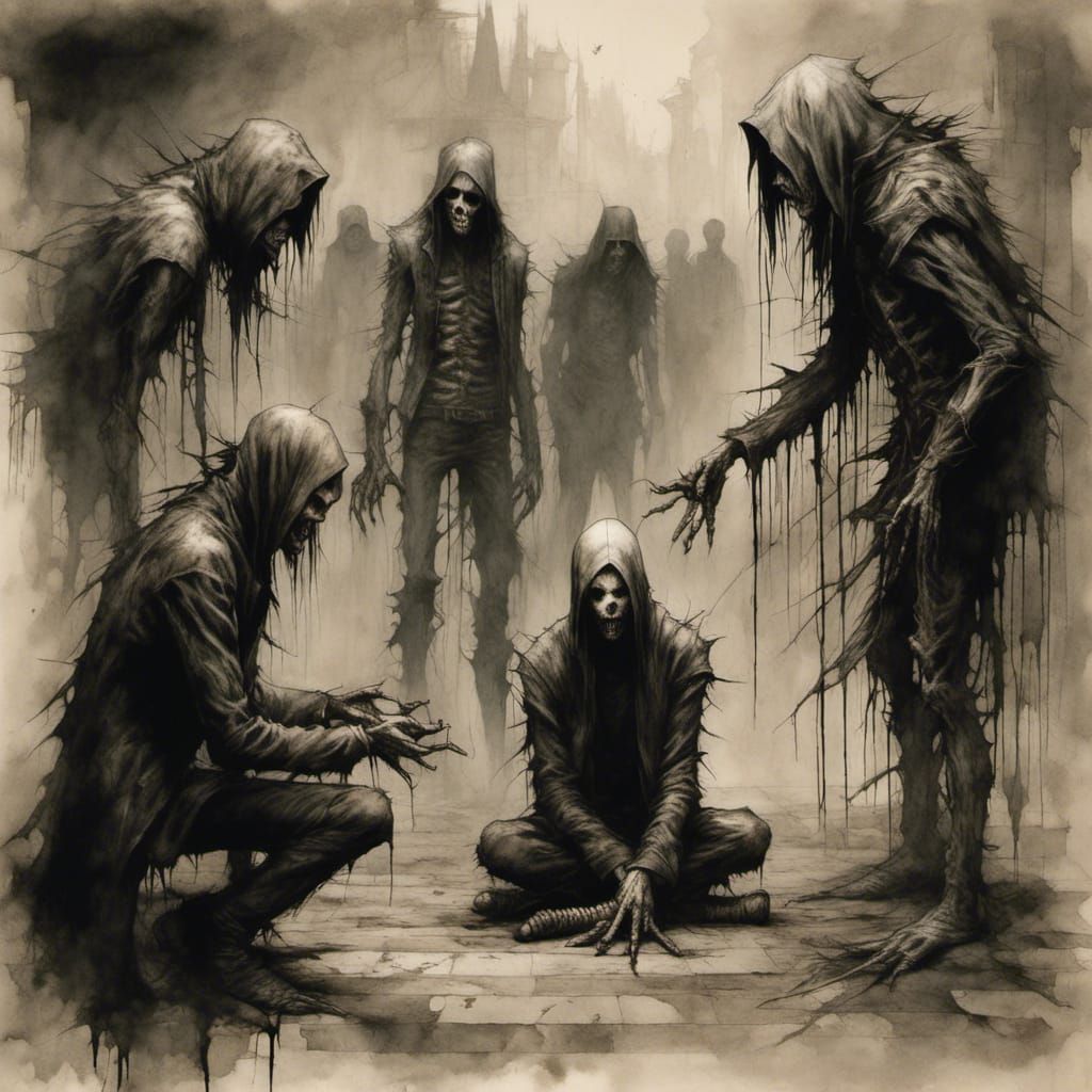 <lora:Nightmare Punk:1.0>
(Demon stomp:1.3) long haired meeting skins in a mix, terrifying; evil+pray+kneel bow.
Art sty...