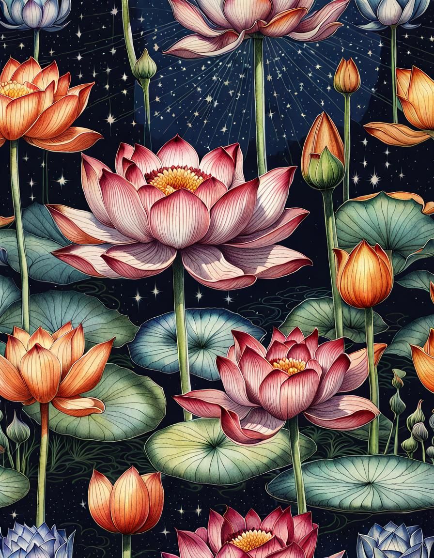 Botanical Ink Lotus Flower Sketch