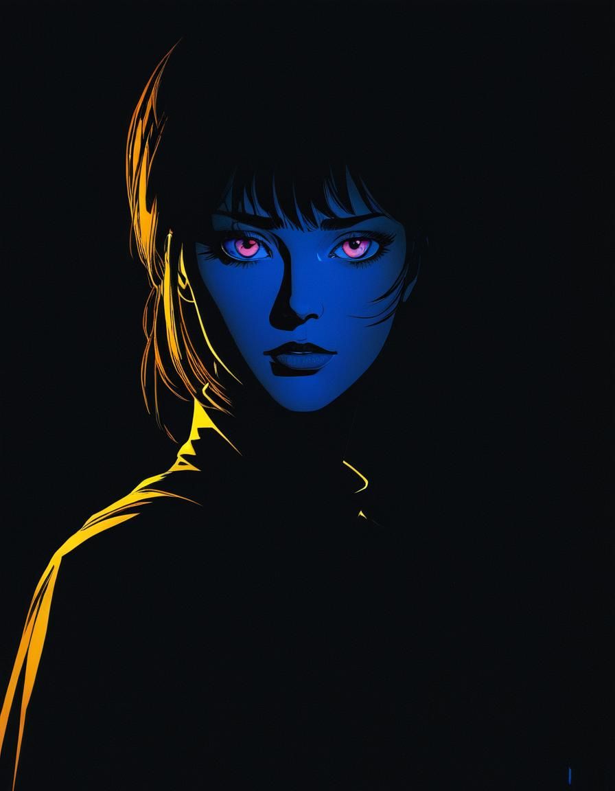 Anime Girl in Dark Room with Glitch Art