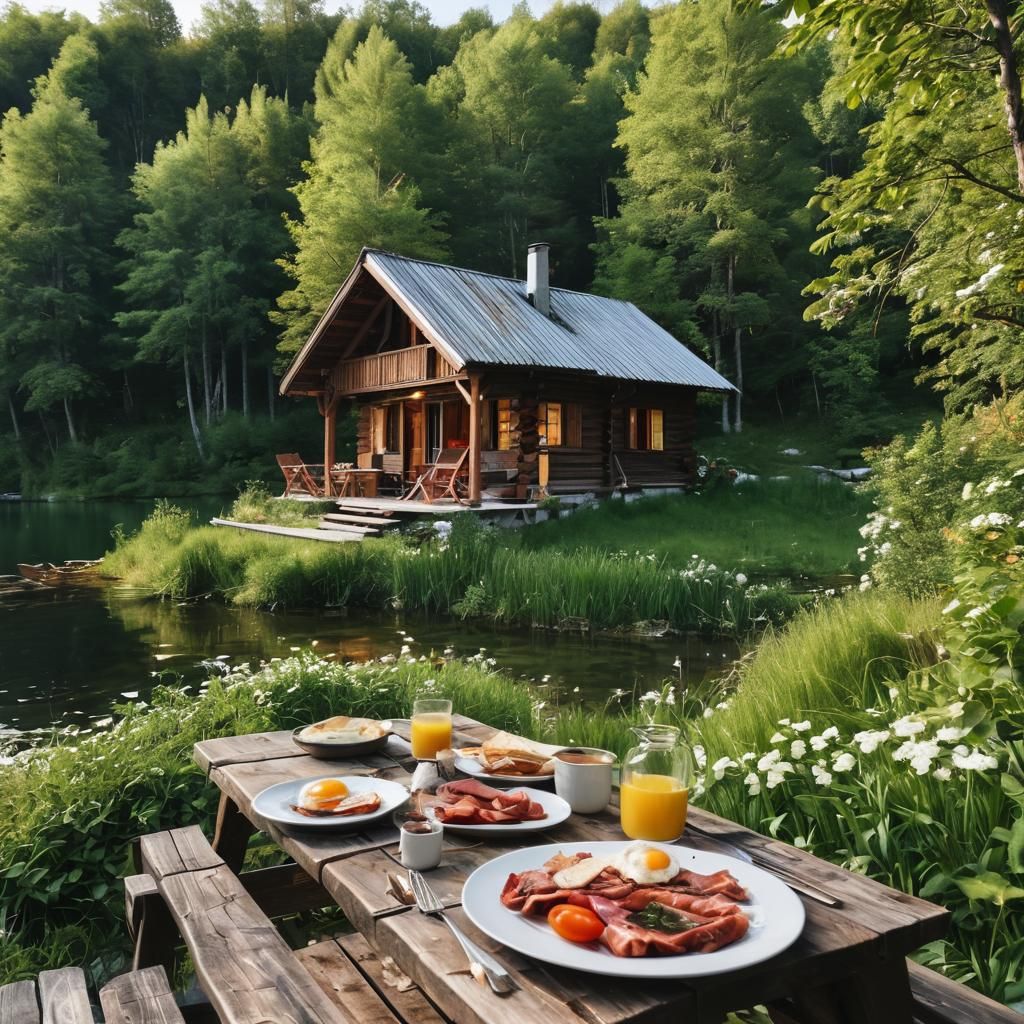 Charming Wooden Cabin Scene: Cozy Winter Wonderland