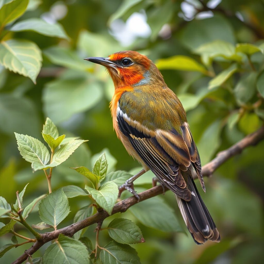 Colorful Bird on Branch in Watercolor Style