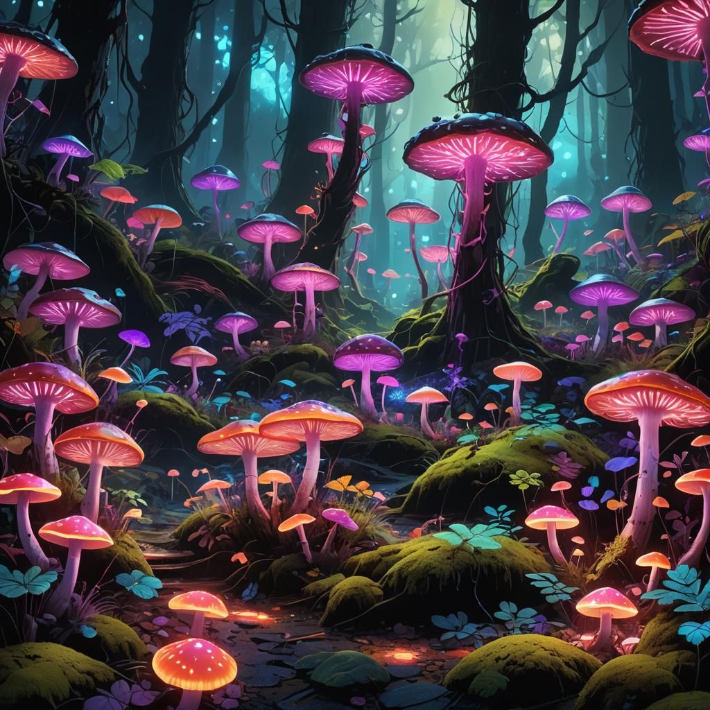 Glowing Bioluminescent Forest in Fantasy Concept Art