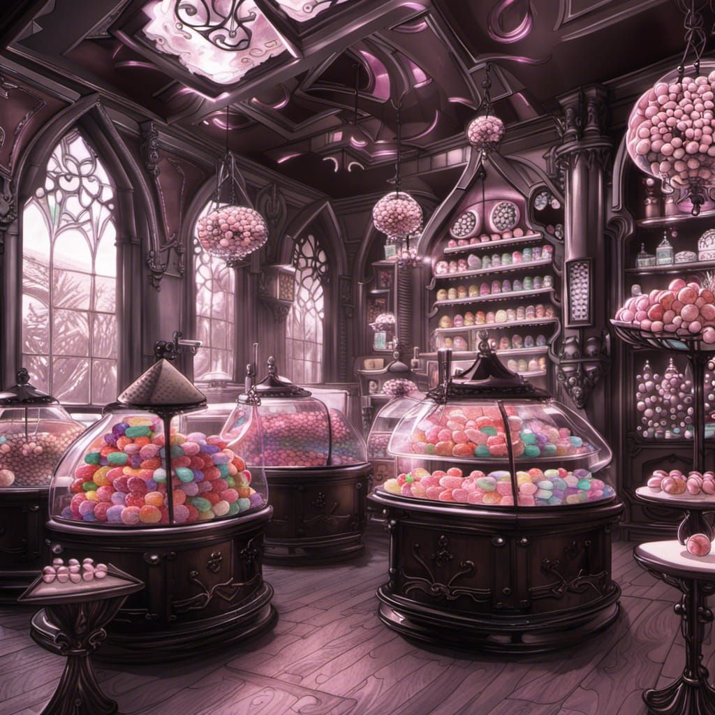 Futuristic Victorian Gothic Candy Shop with Sundae