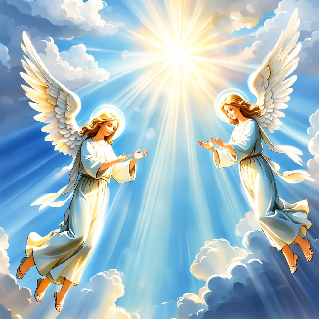 Angels in Divine Sunshine and Clouds