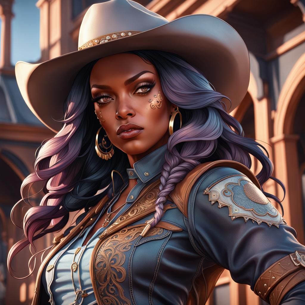 Gothic Cowgirl Portrait in Dynamic Lighting