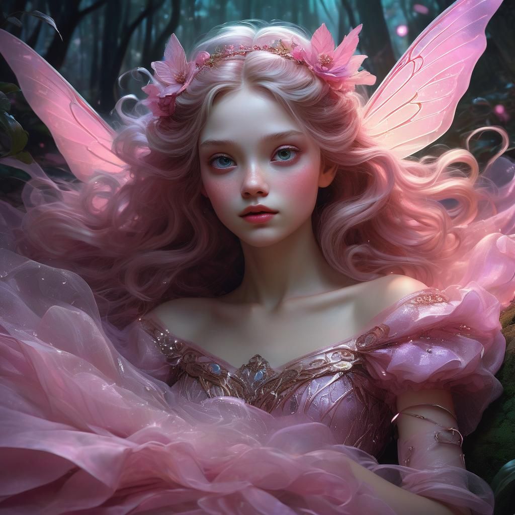 Detailed Fairy in Pink Tulle, Digital Art