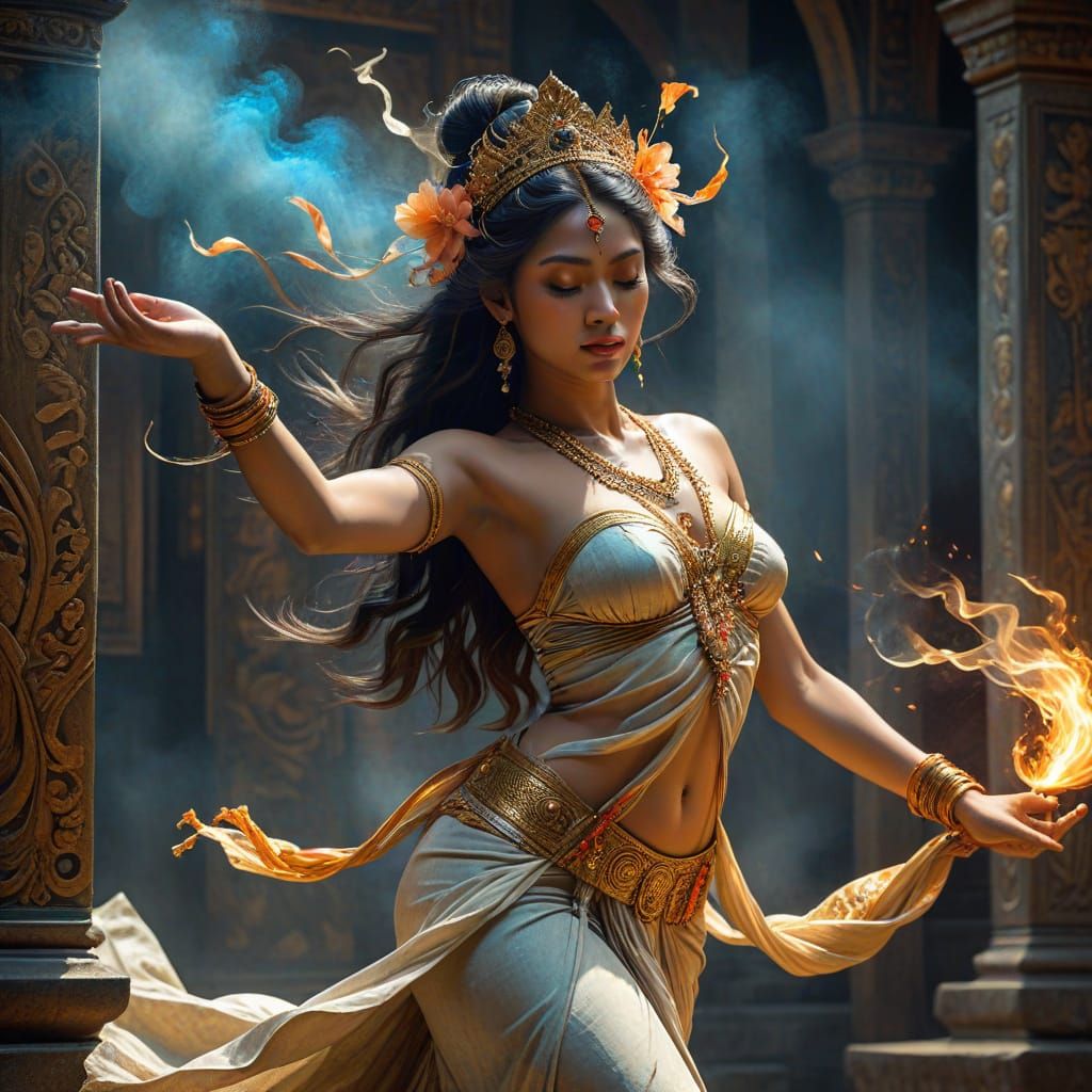 Ethereal Balinese Dancer in a Sacred Temple Setting