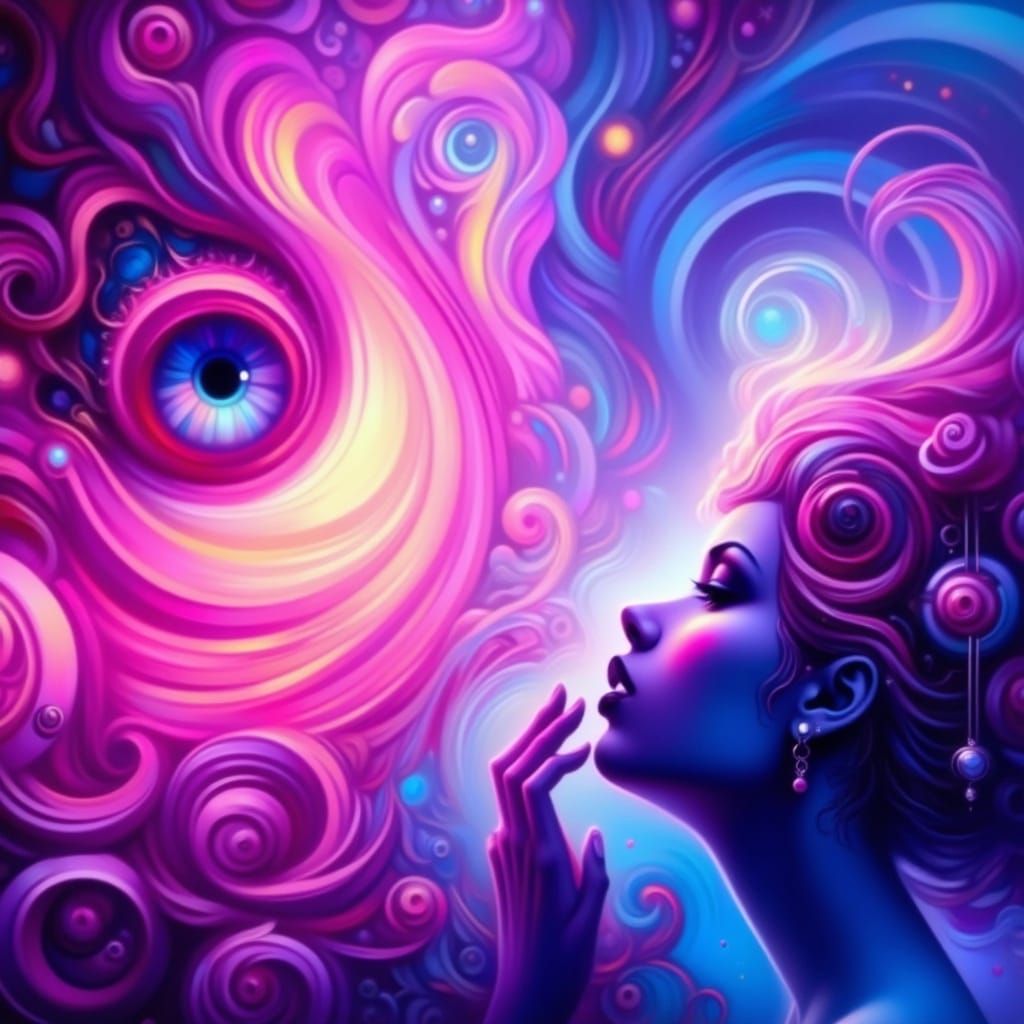 Holographic Cosmic Nebula Illustration in Mixed Media Style