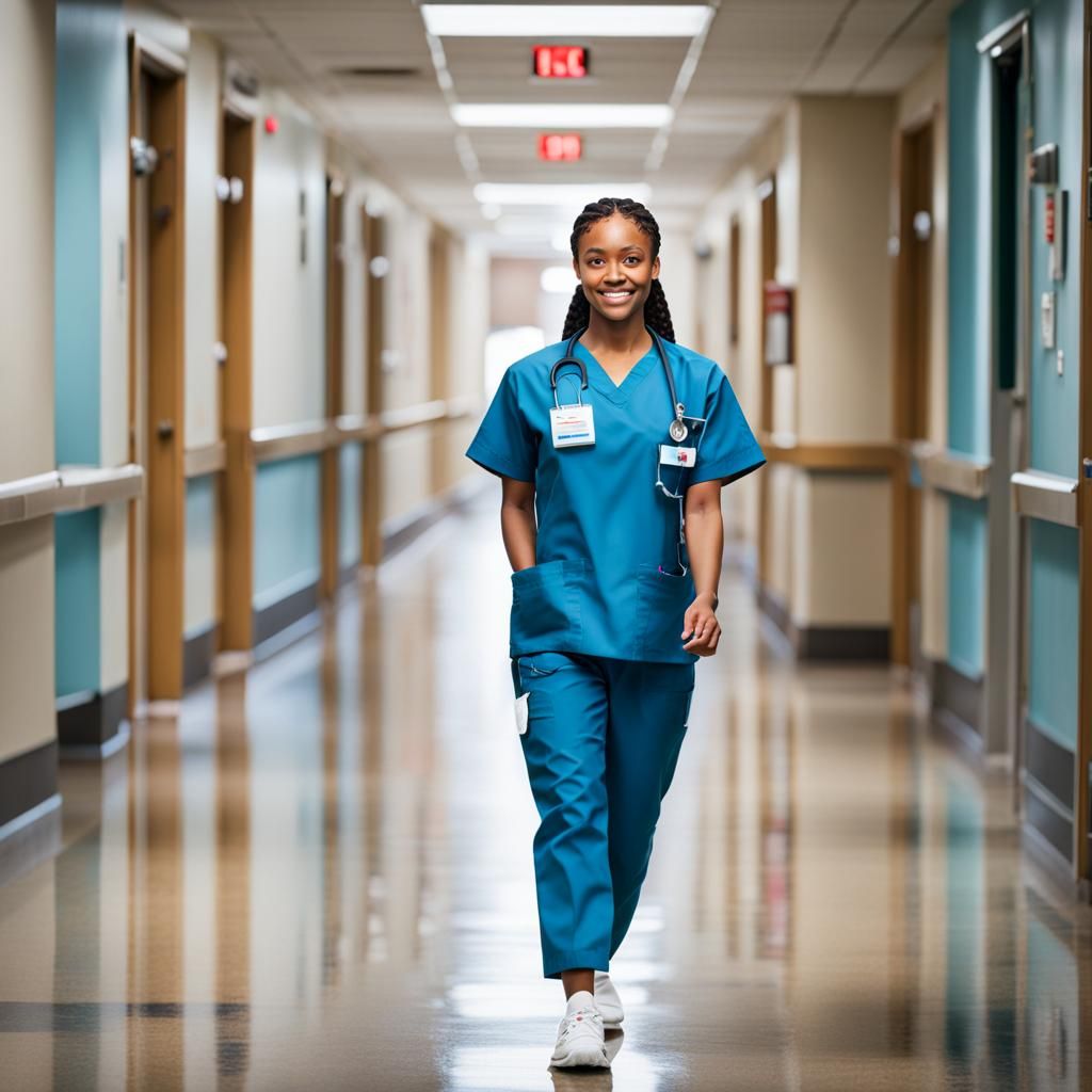 Nurse Rushing Through Hospital Emergency Hallway